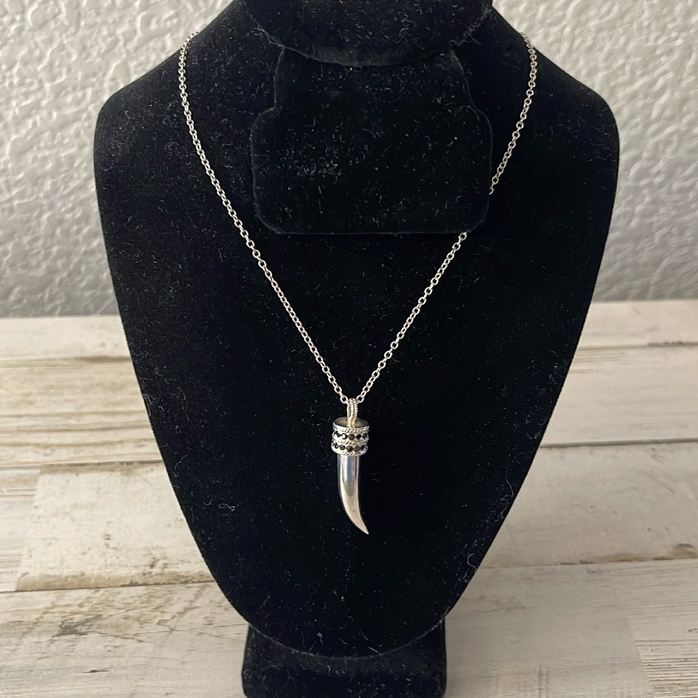 Anna Beck Sterling Silver Black Onyx Horn Pendant Necklace 30”